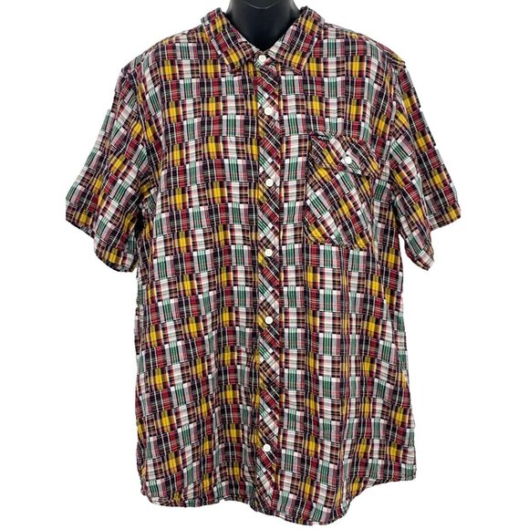 LNG Clothing Equipment Men Short Sleeve Madras Plaid Size 2XL Button Down Collar - Picture 1 of 8